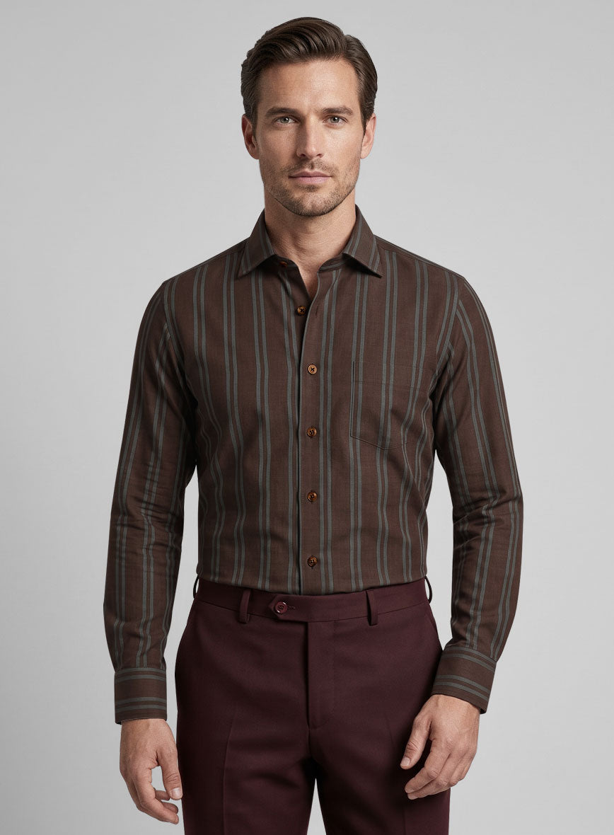 Italian Brown Wide Stripe Shirt - StudioSuits