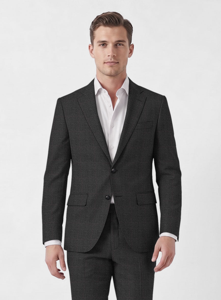 Italian Burta Charcoal Glen Flannel Jacket - StudioSuits