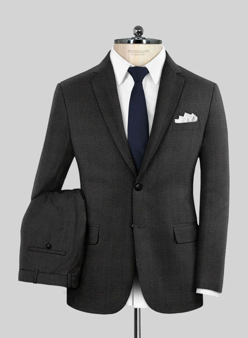 Italian Burta Charcoal Glen Flannel Suit - StudioSuits