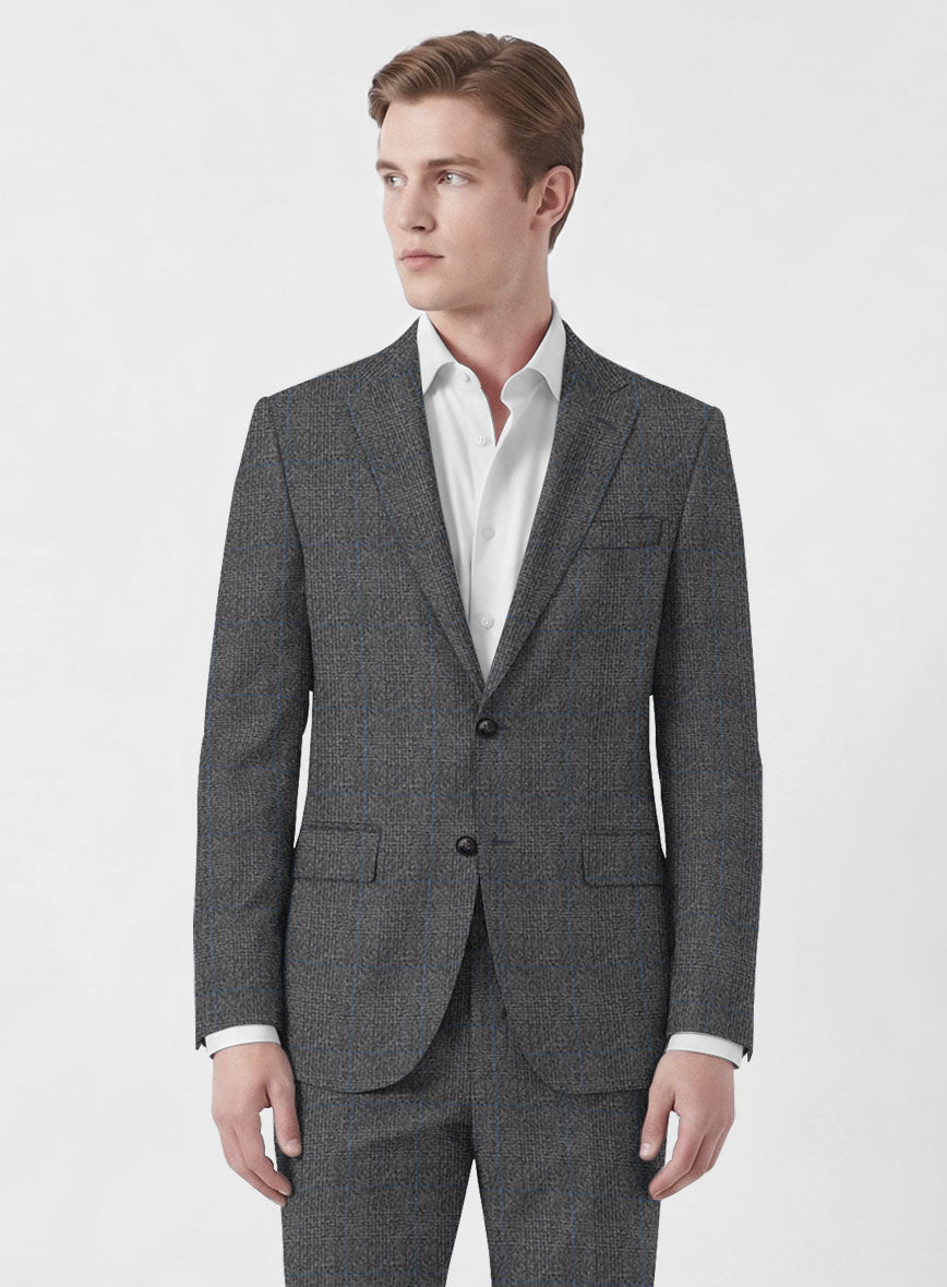 Italian Burta Dark Gray Glen Flannel Suit - StudioSuits