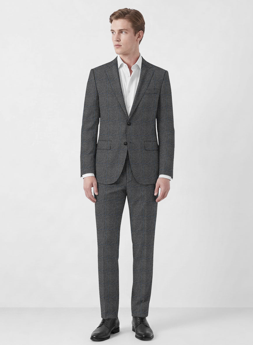 Italian Burta Dark Gray Glen Flannel Suit - StudioSuits