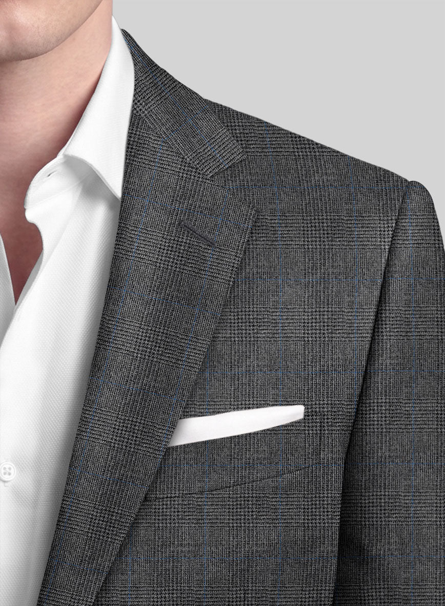 Italian Burta Dark Gray Glen Flannel Suit - StudioSuits