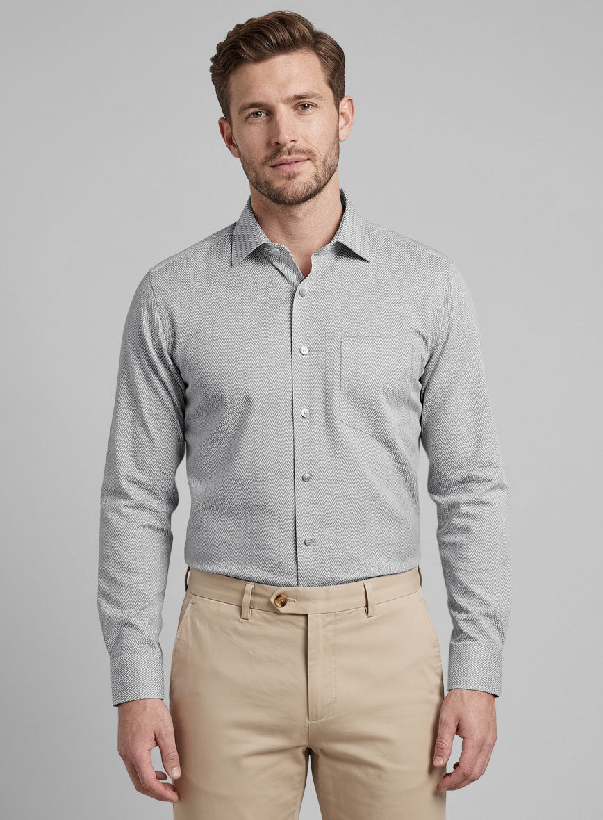 Italian Gray Herringbone Shirt - StudioSuits