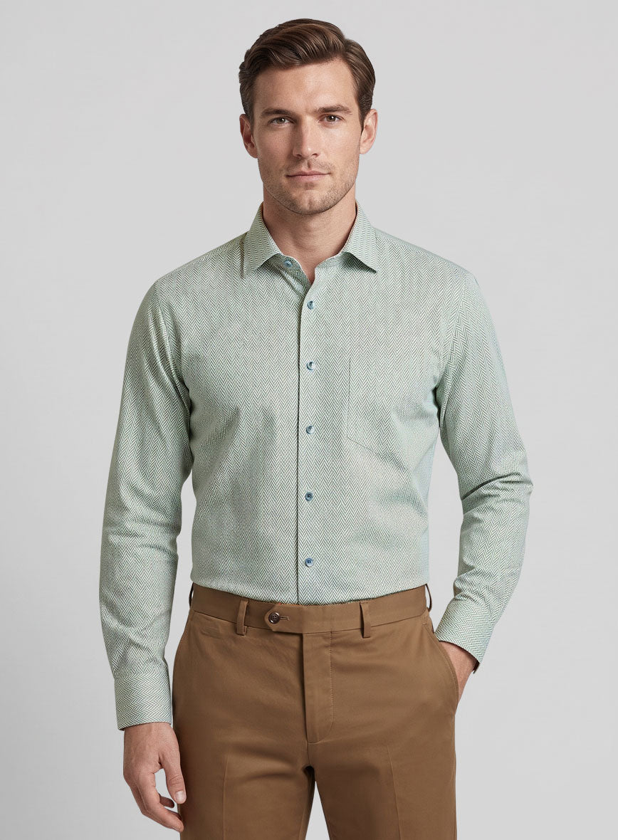 Italian Green Herringbone Shirt - StudioSuits