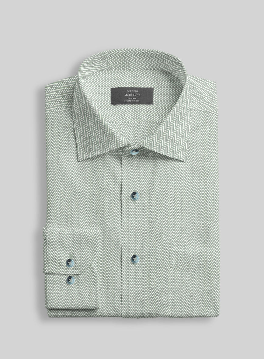 Italian Green Herringbone Shirt - StudioSuits
