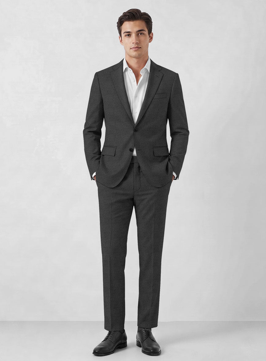 Italian Jague Dark Gray Pinstripe Flannel Suit - StudioSuits