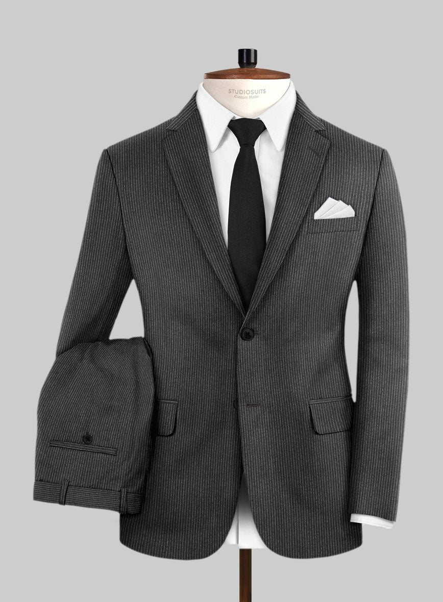 Italian Jague Dark Gray Pinstripe Flannel Suit - StudioSuits