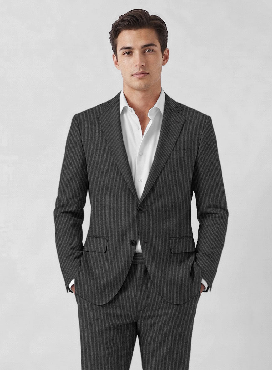 Italian Jague Dark Gray Pinstripe Flannel Jacket - StudioSuits