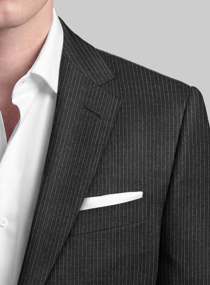 Italian Jague Dark Gray Pinstripe Flannel Suit - StudioSuits