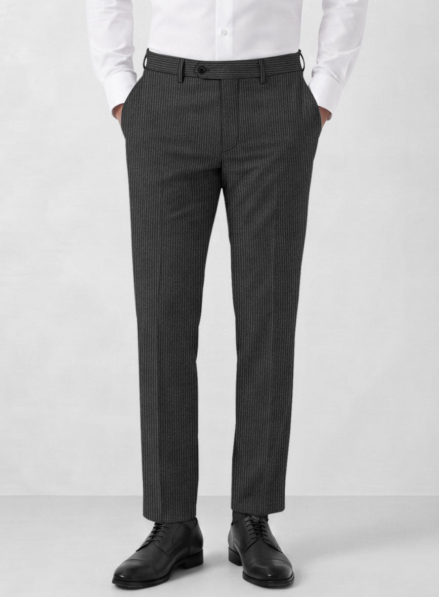 Italian Jague Dark Gray Pinstripe Flannel Suit - StudioSuits