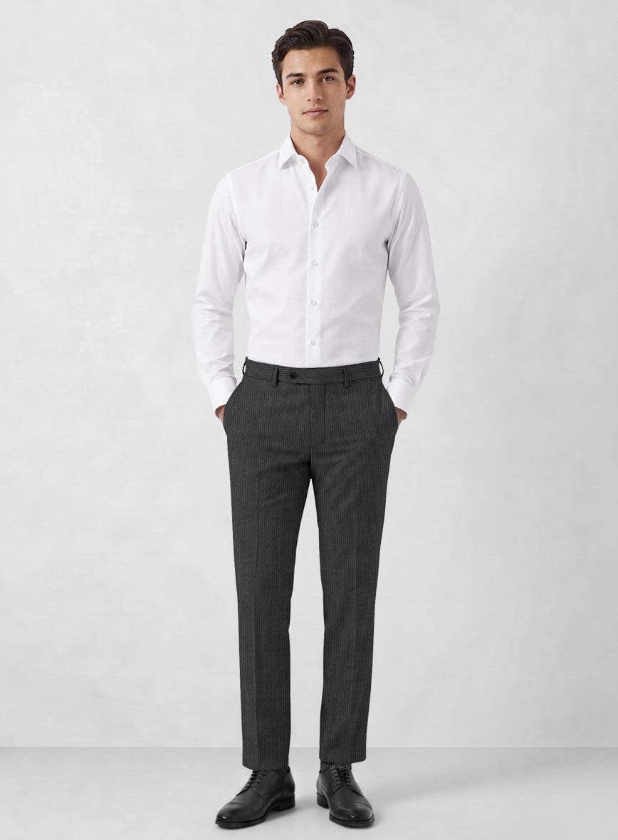 Italian Jague Dark Gray Pinstripe Flannel Suit - StudioSuits