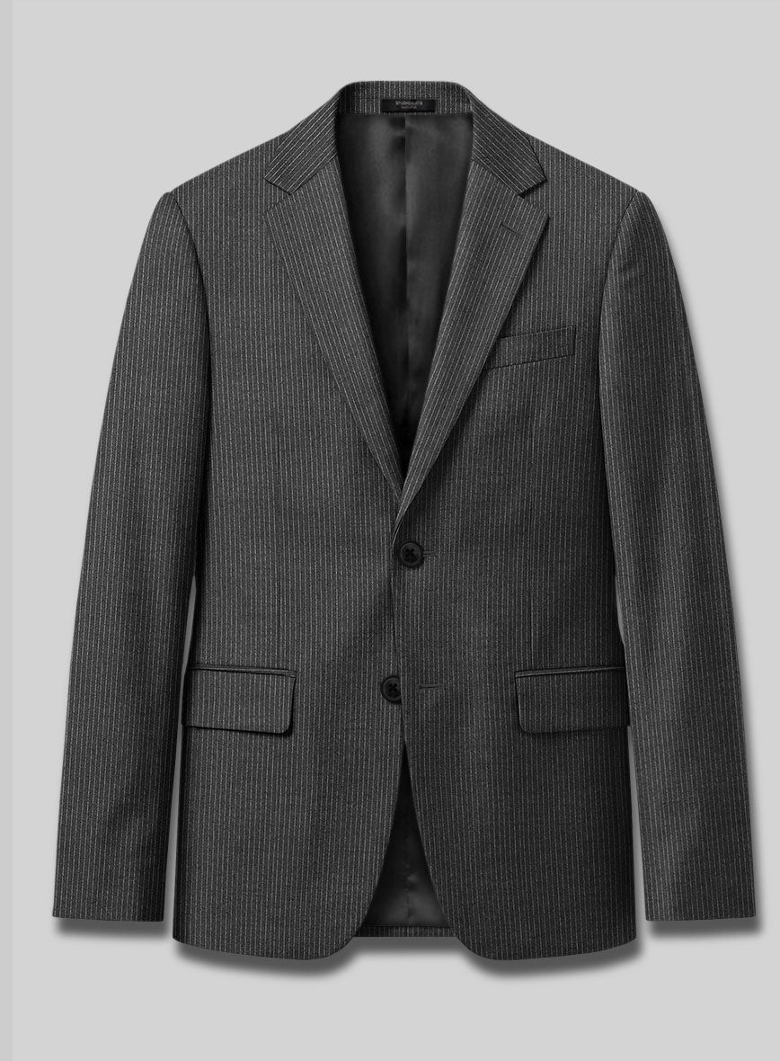 Italian Jague Dark Gray Pinstripe Flannel Jacket - StudioSuits