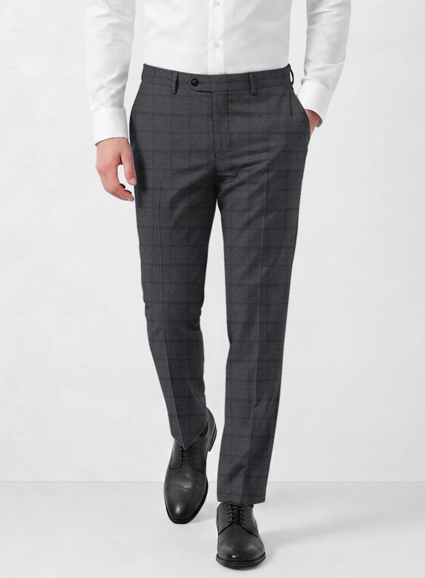 Italian Jamen Gray Checks Flannel Pants - StudioSuits