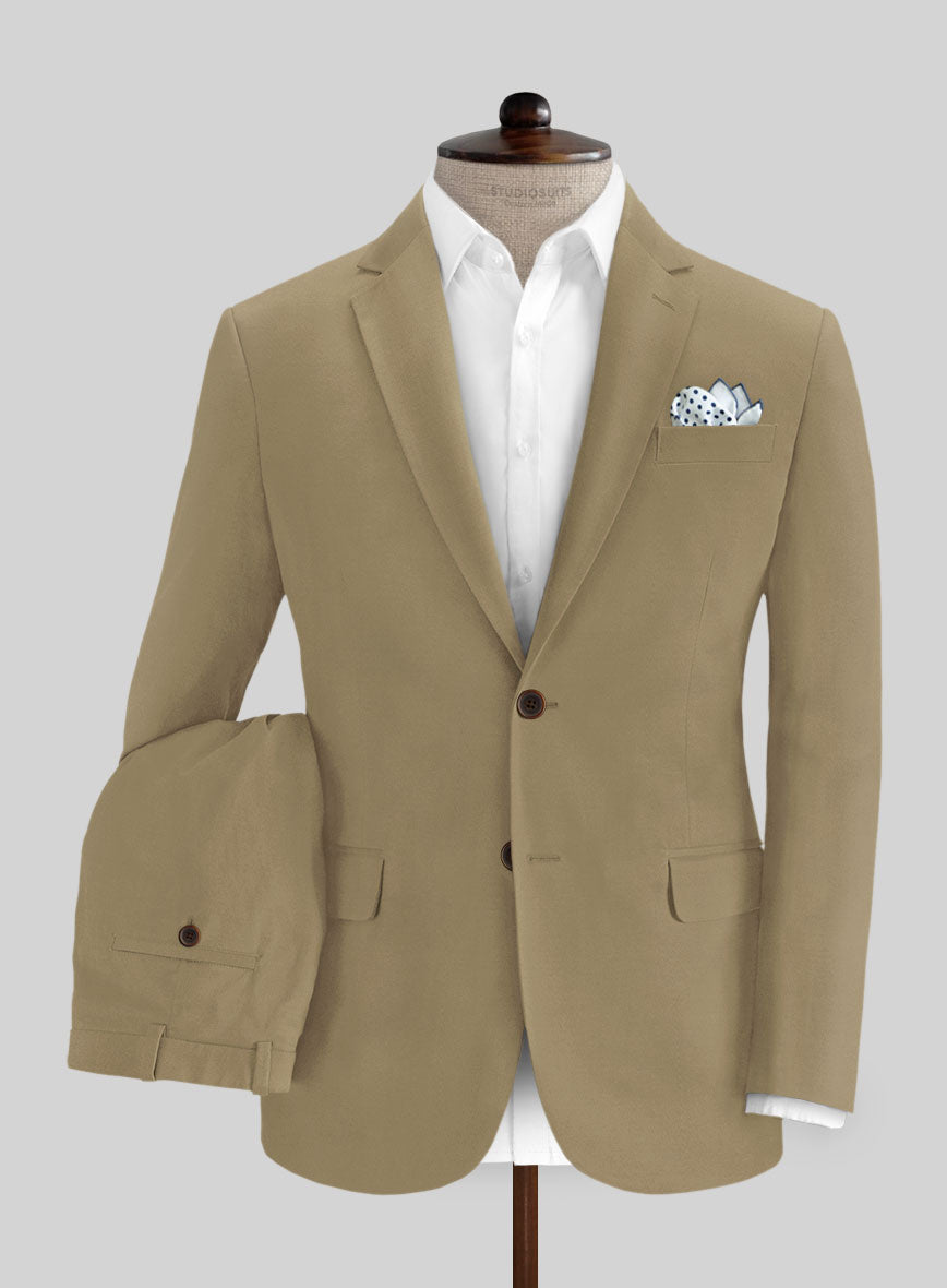 Italian Khaki Cotton Stretch Suit - StudioSuits