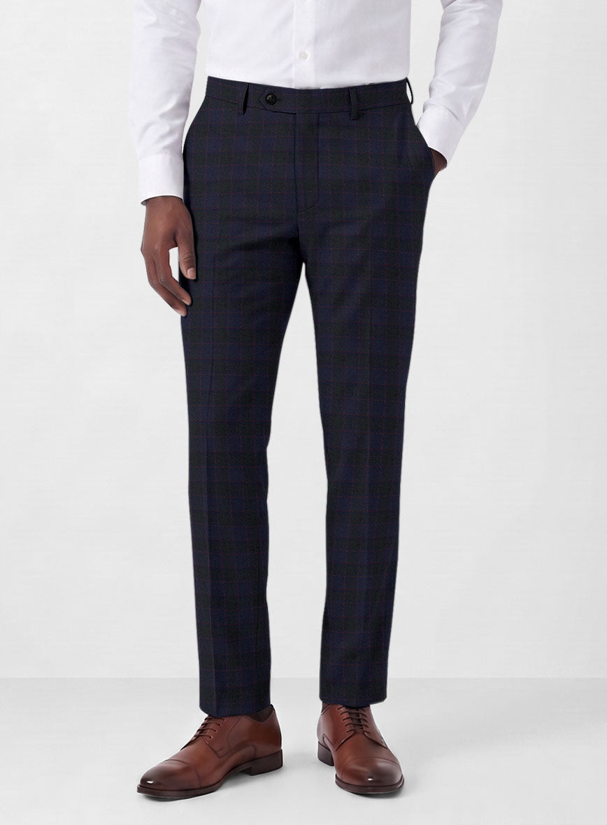 Italian Lark Indigo Blue Checks Flannel Pants - StudioSuits