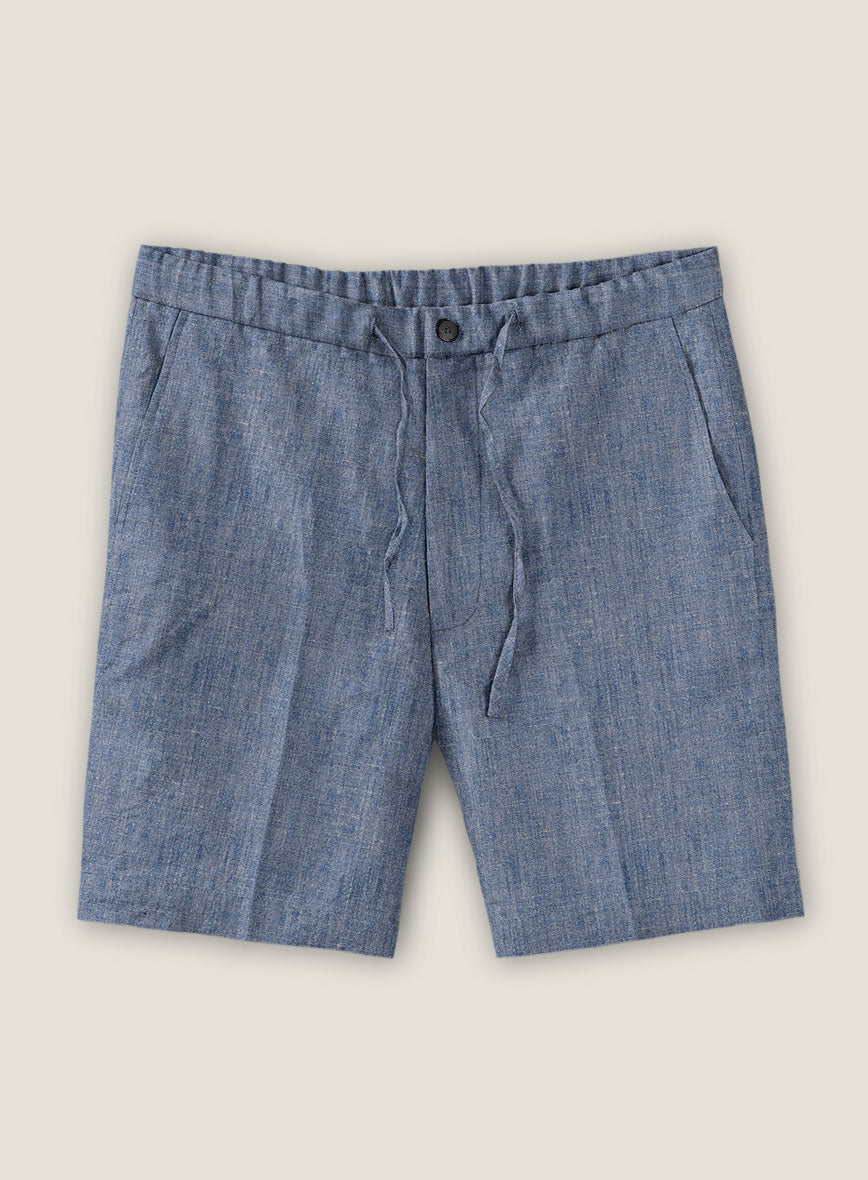 Italian Linen Artisanal Light Blue Shorts - StudioSuits
