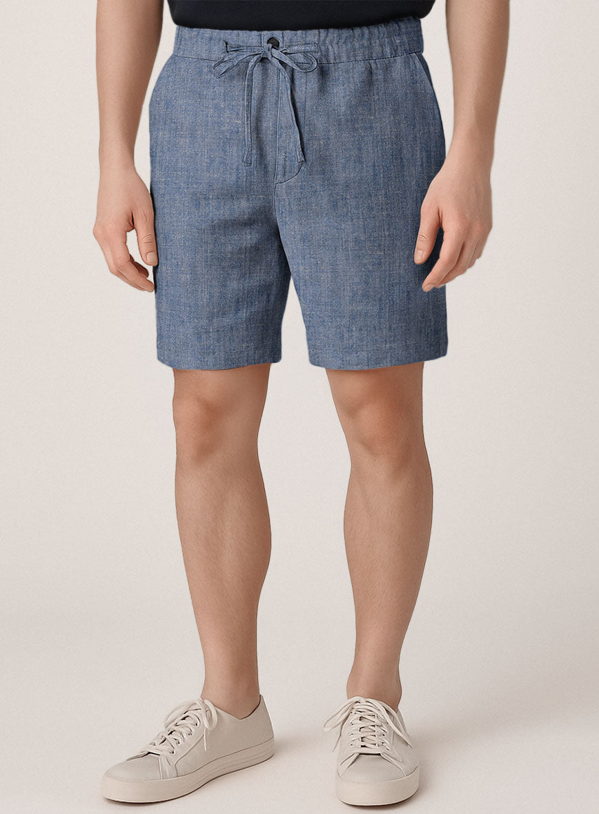 Italian Linen Artisanal Light Blue Shorts - StudioSuits