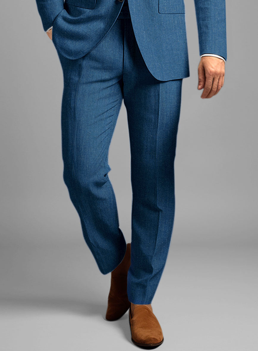 Italian Linen French Blue Pants - StudioSuits