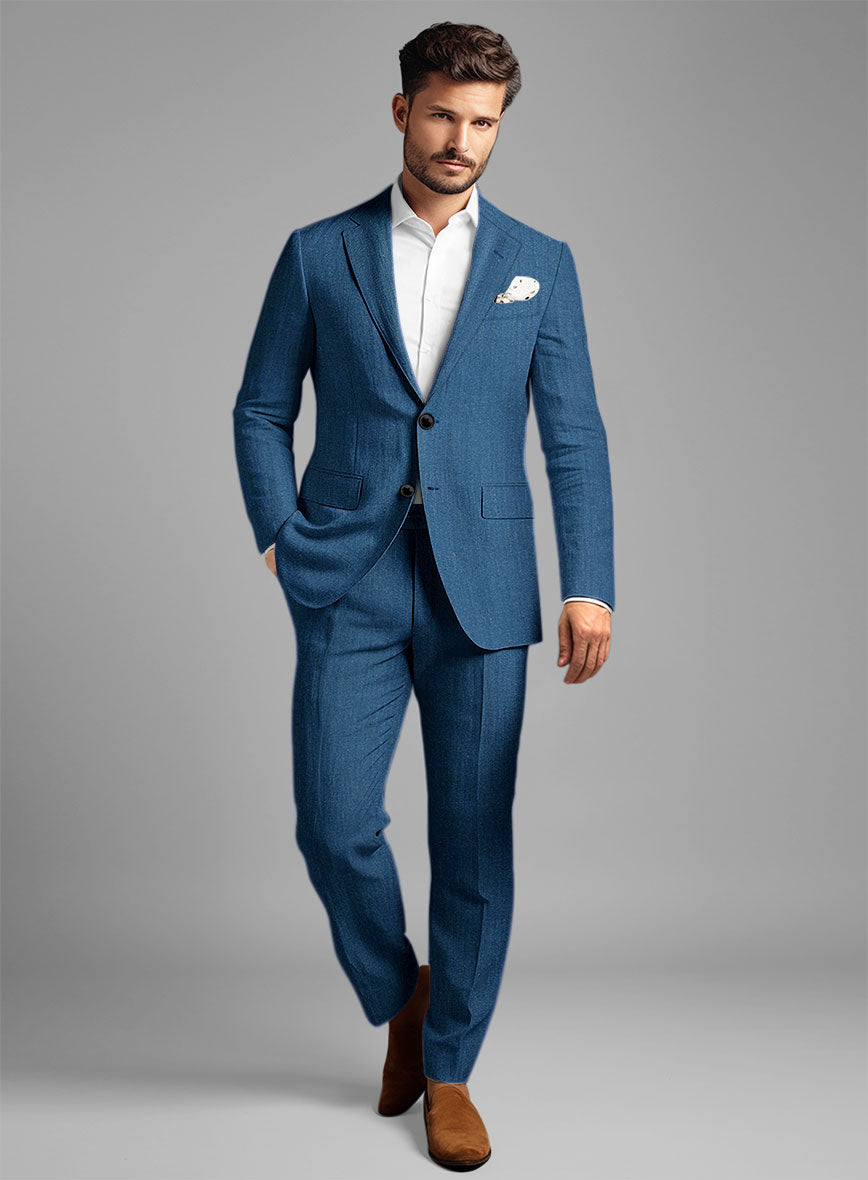 Italian Linen French Blue Suit - StudioSuits