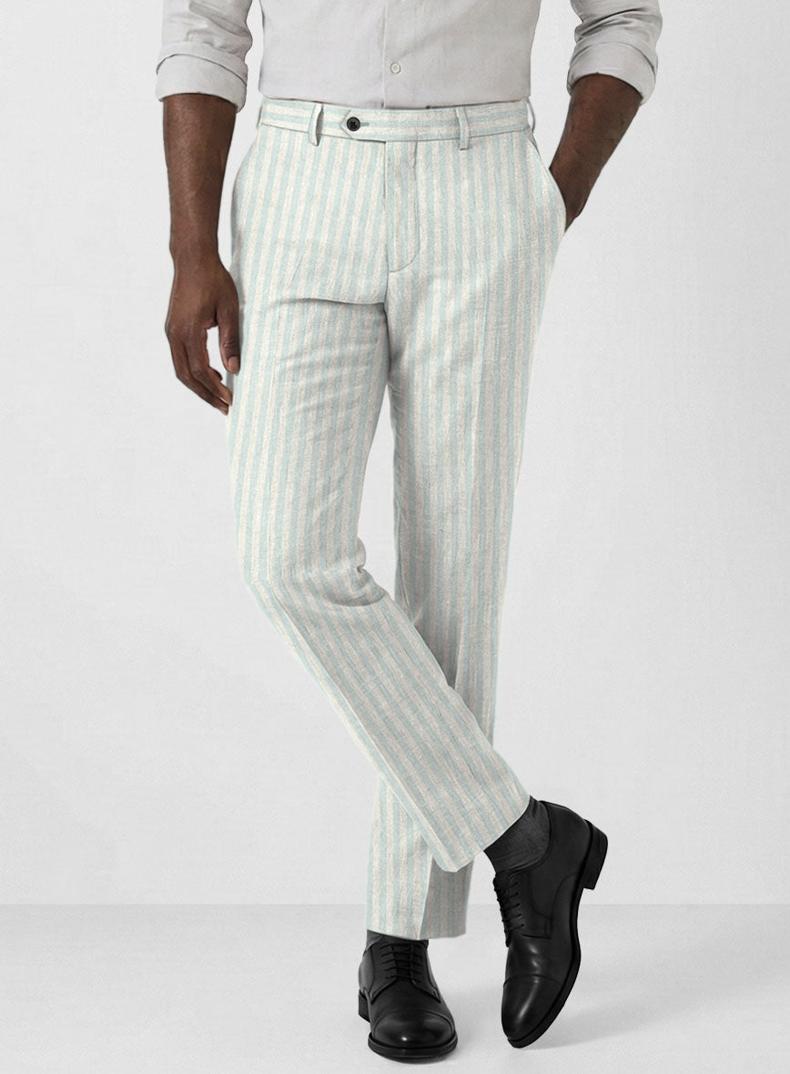 Italian Linen Maravio Herringbone Stripe Pants - StudioSuits