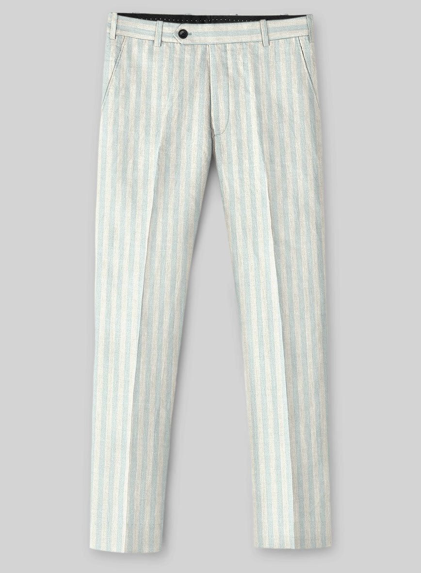Italian Linen Maravio Herringbone Stripe Pants - StudioSuits