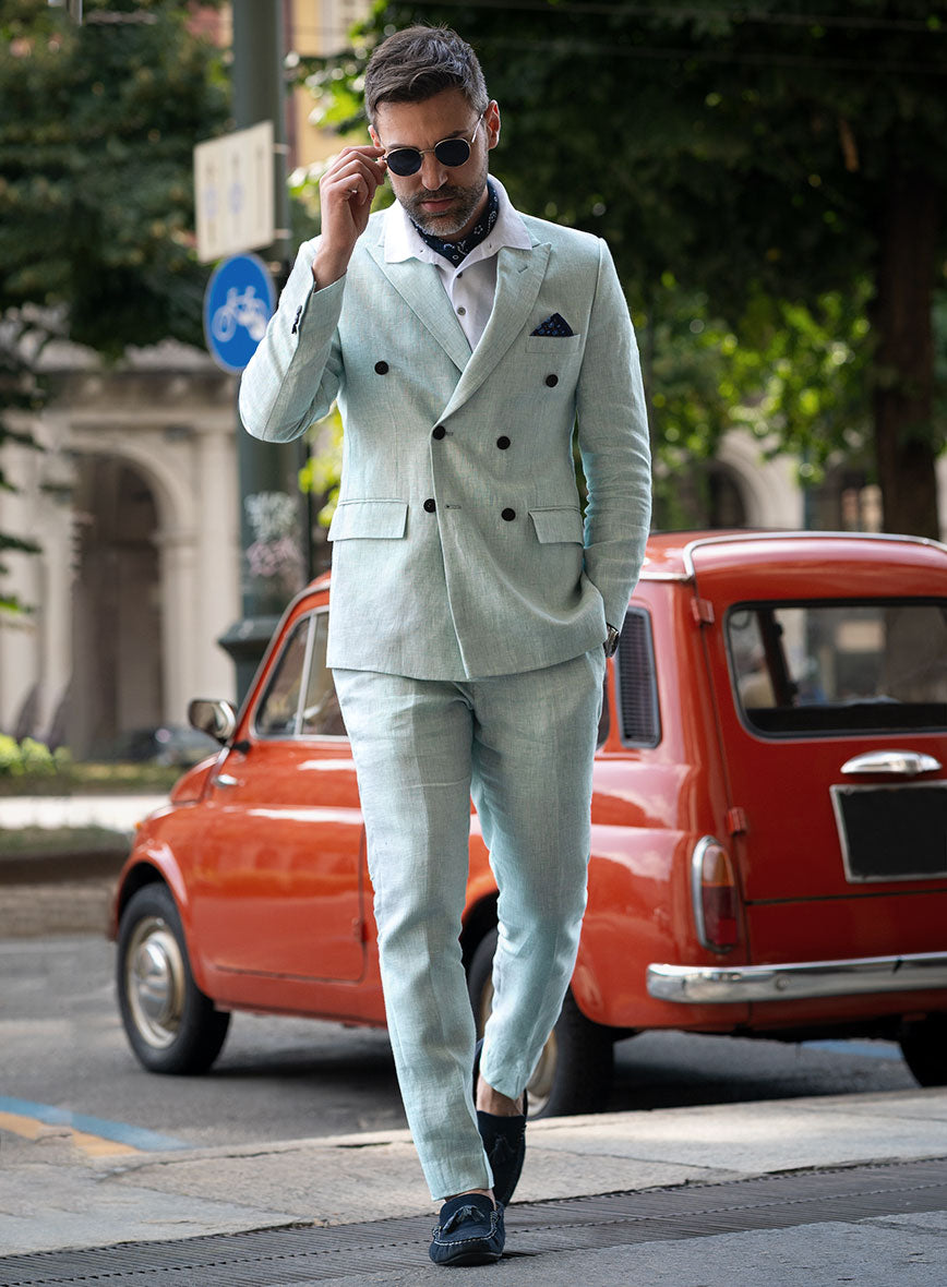 Italian Linen Mint Green Double Breasted Suit - StudioSuits