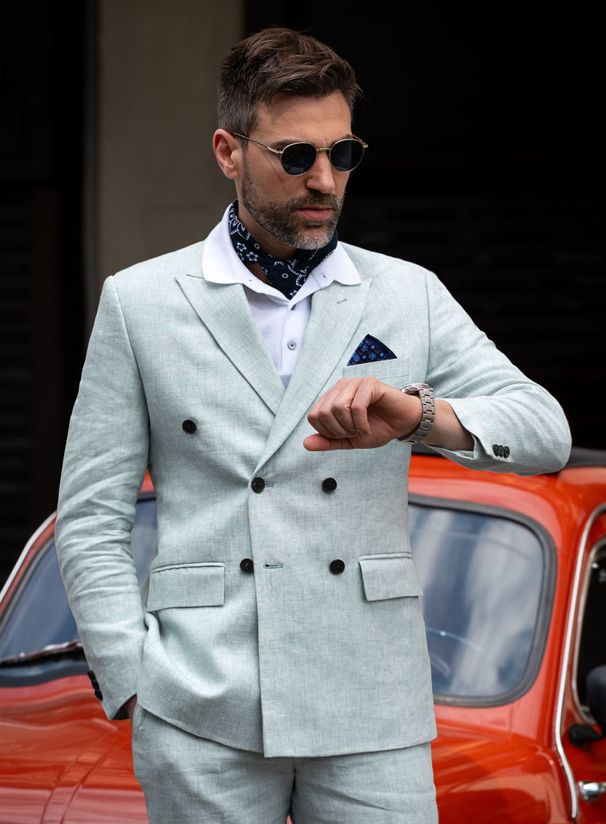 Italian Linen Mint Green Double Breasted Jacket - StudioSuits