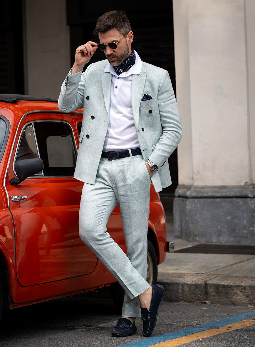 Italian Linen Mint Green Double Breasted Suit - StudioSuits