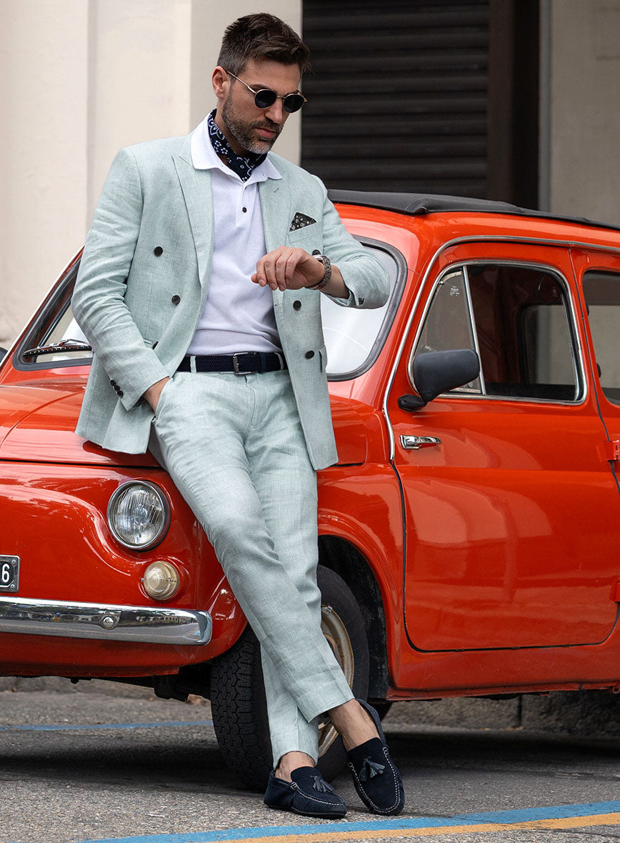 Italian Linen Mint Green Double Breasted Suit - StudioSuits