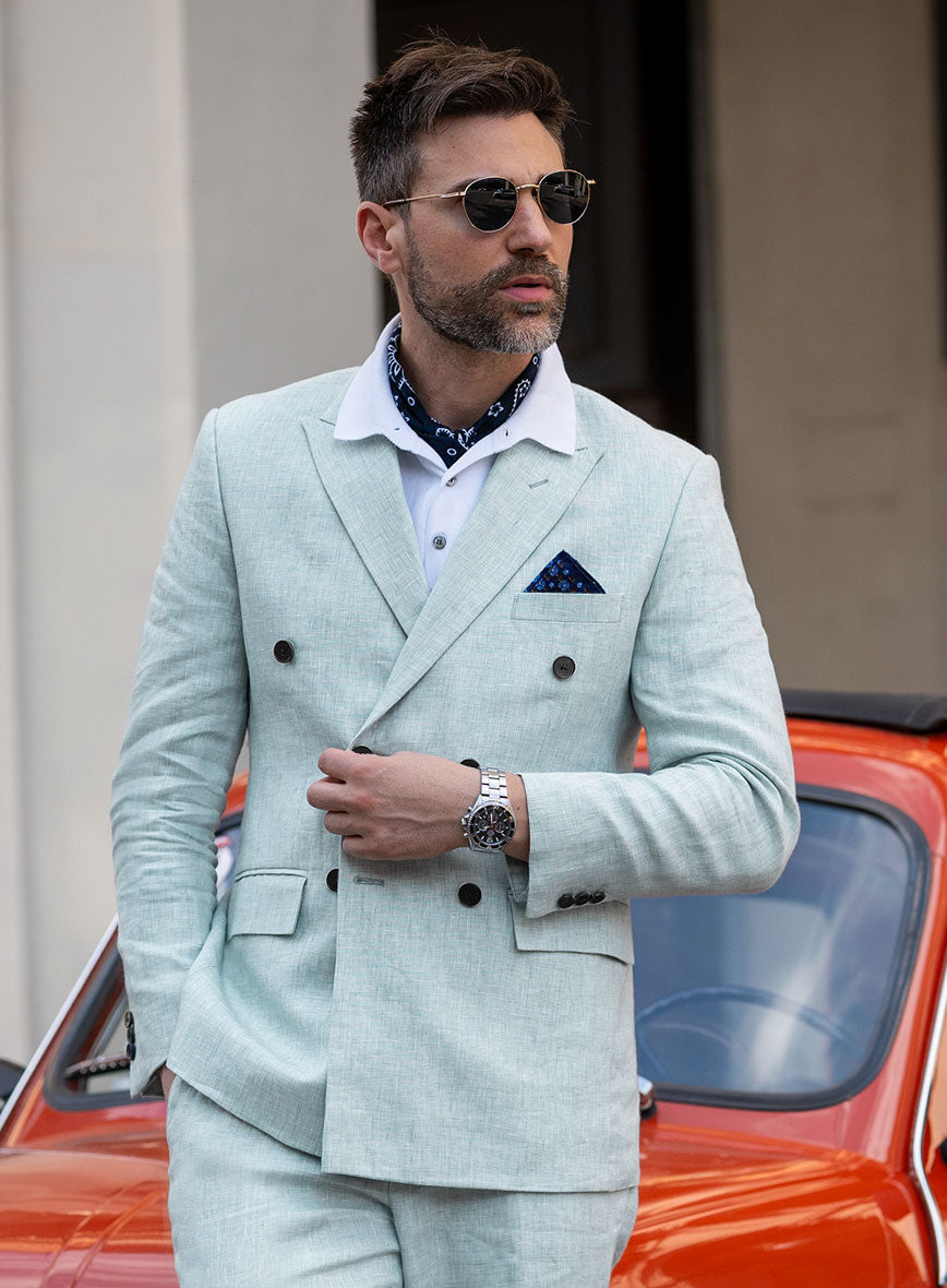 Italian Linen Mint Green Double Breasted Jacket - StudioSuits