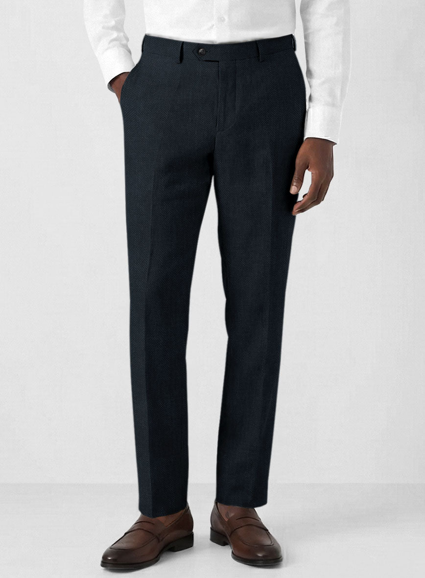 Italian Linen Vitorio Herringbone Pants - StudioSuits
