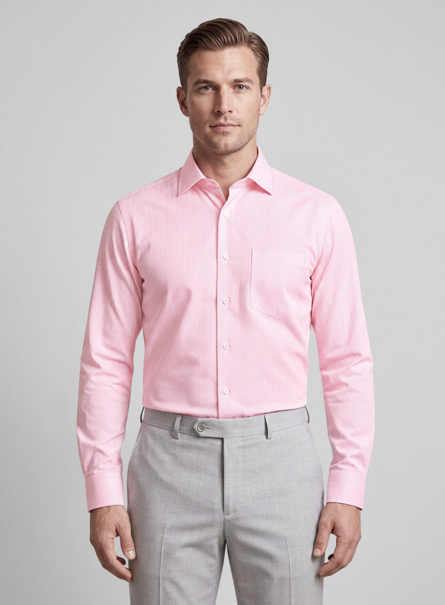 Italian Pink Herringbone Shirt - StudioSuits