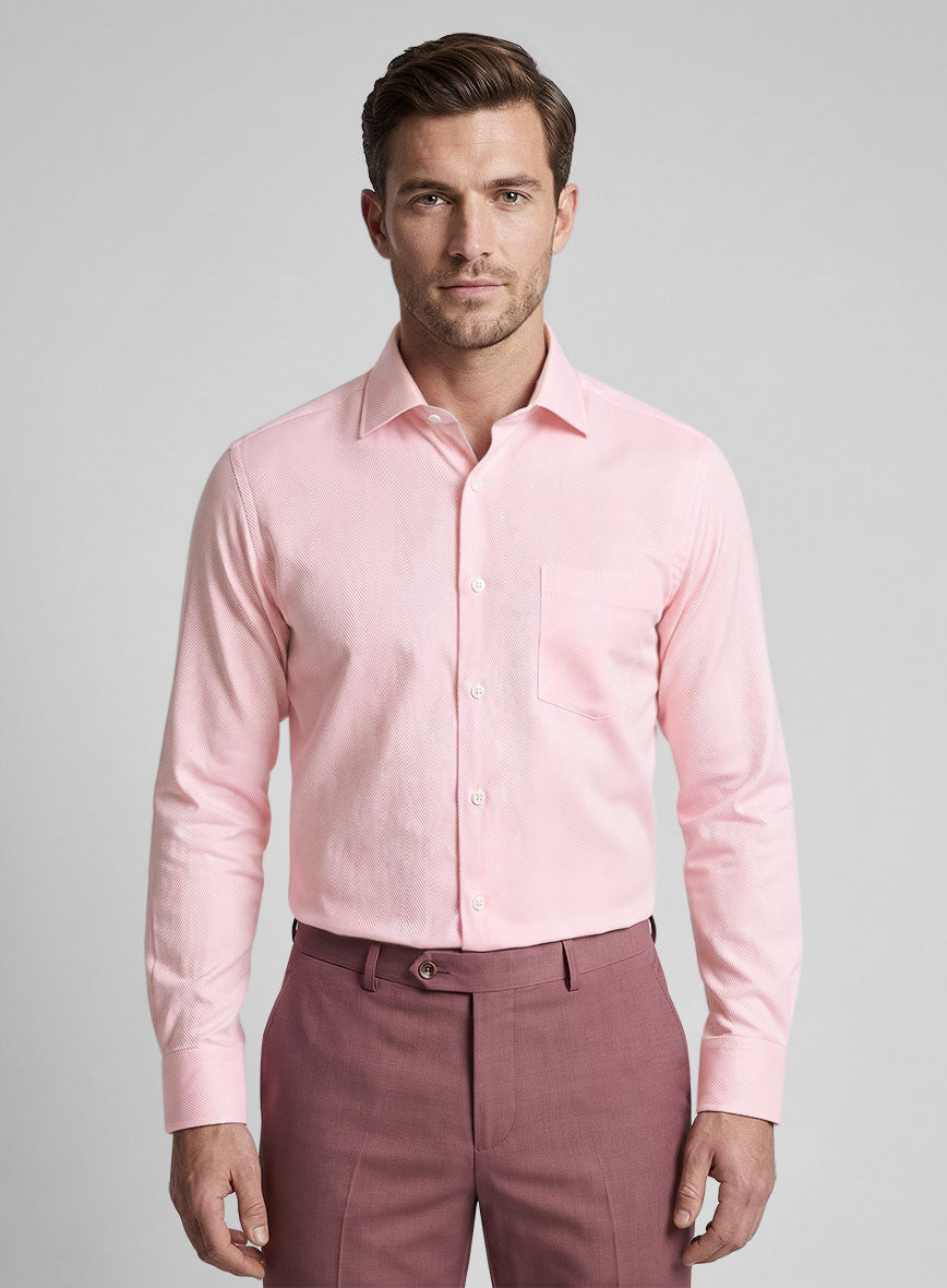 Italian Pink Wide Herringbone Shirt - StudioSuits