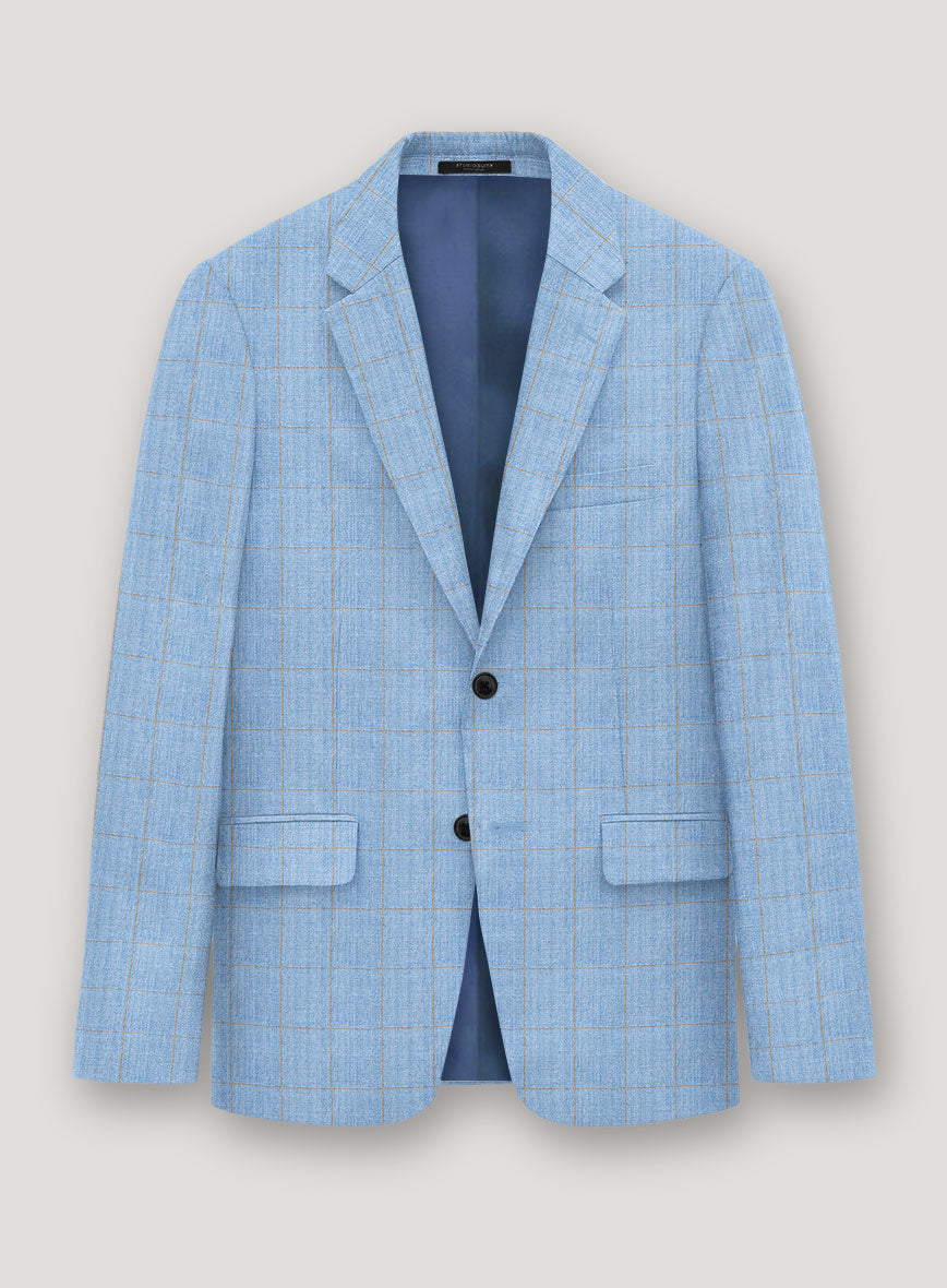 Italian Prato Blue Windowpane Linen Suit - StudioSuits