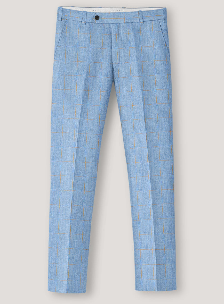 Italian Prato Blue Windowpane Linen Suit - StudioSuits