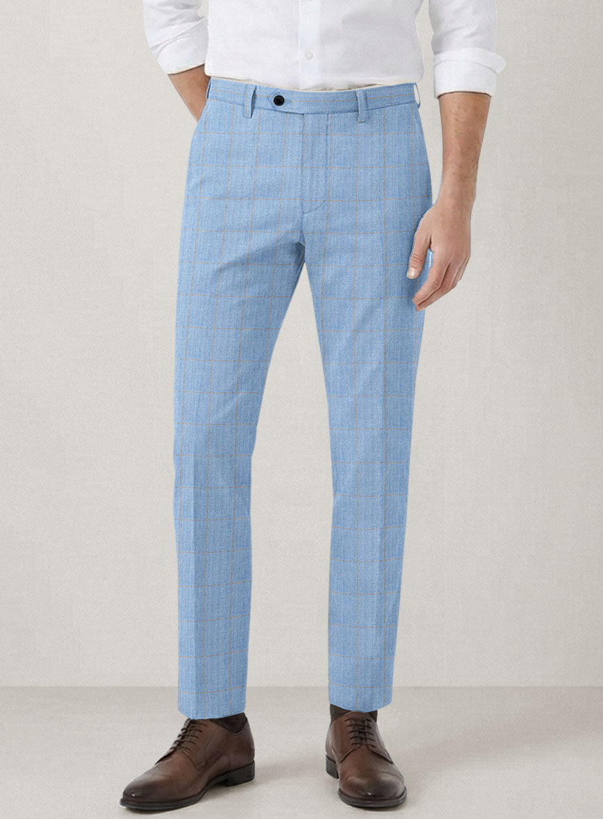 Italian Prato Blue Windowpane Linen Suit - StudioSuits