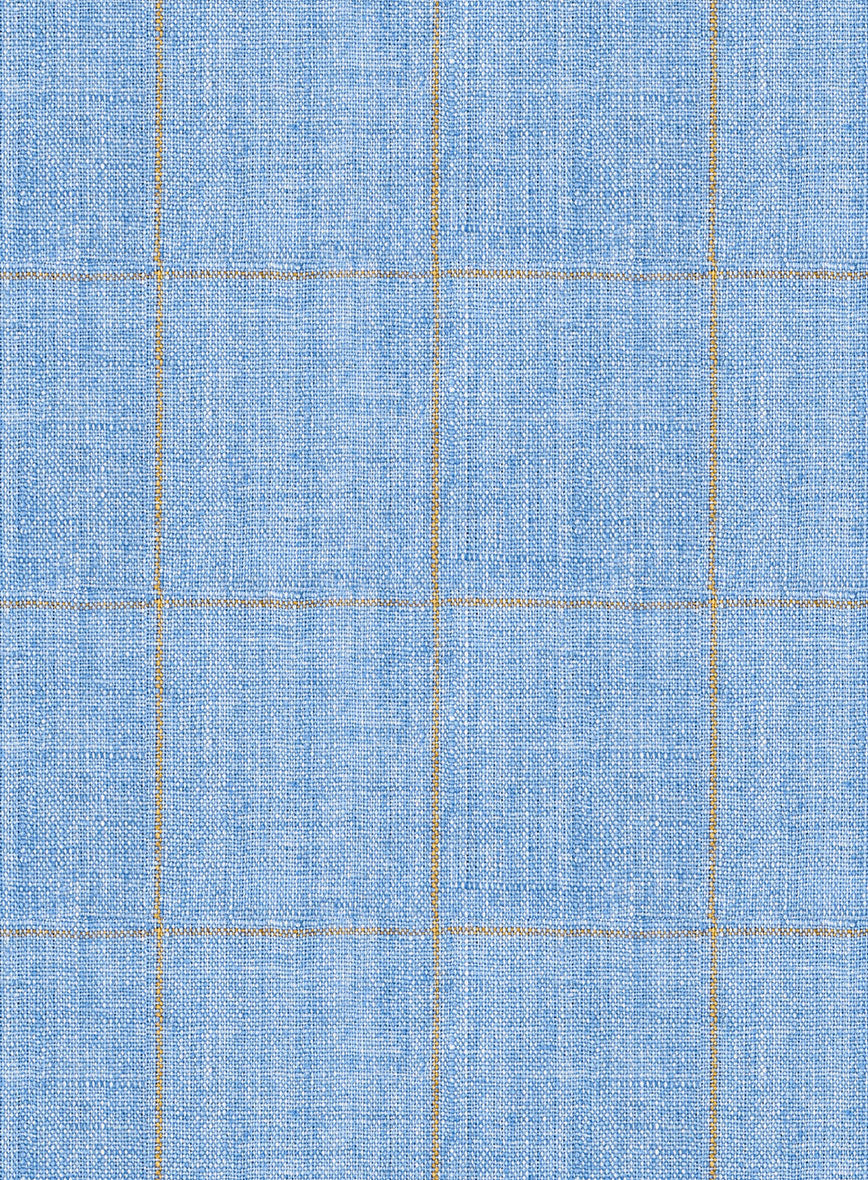 Italian Prato Blue Windowpane Linen Suit - StudioSuits