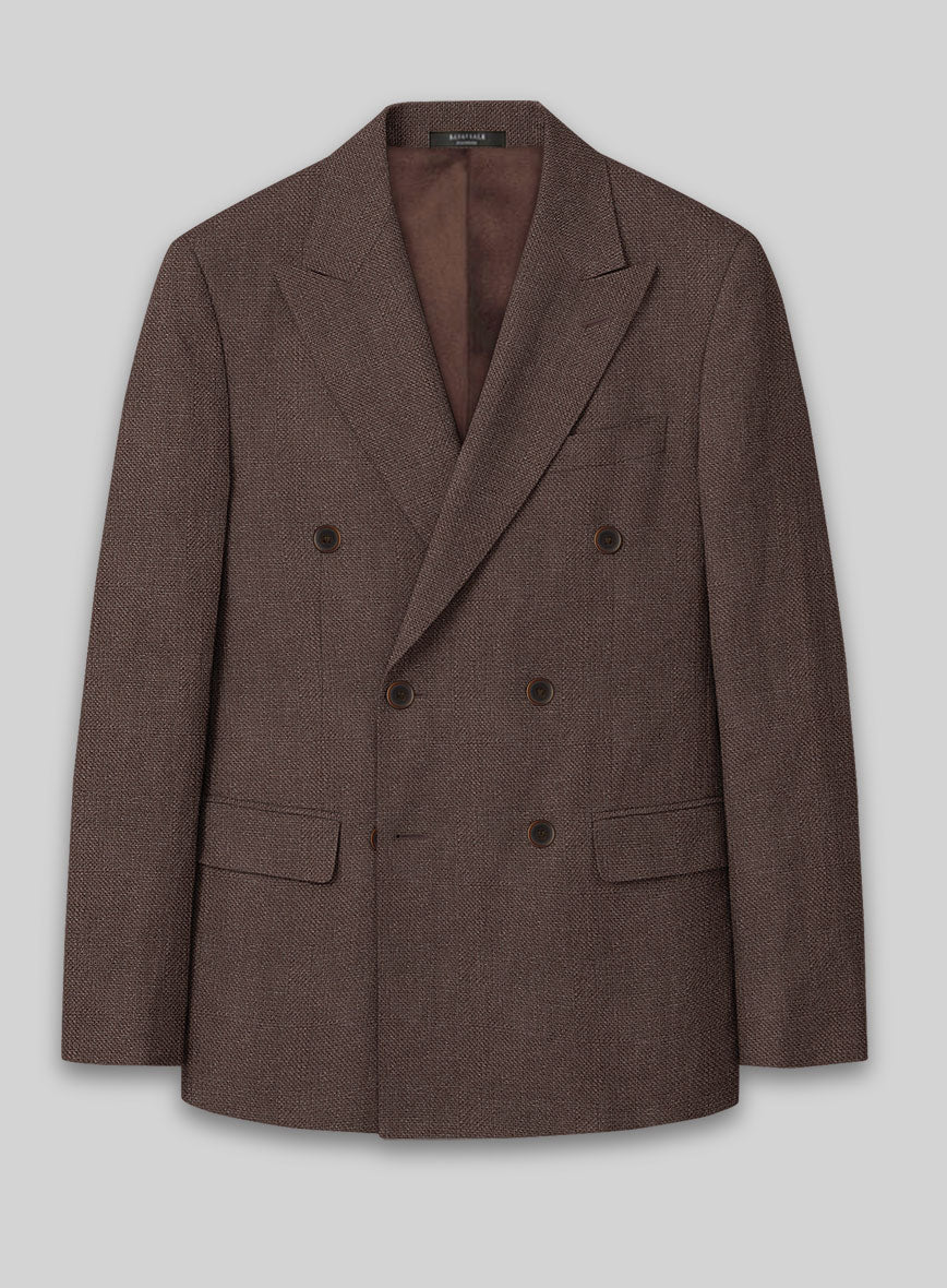 Italian Prato Brown Dobby Linen Double Breasted Suit - StudioSuits