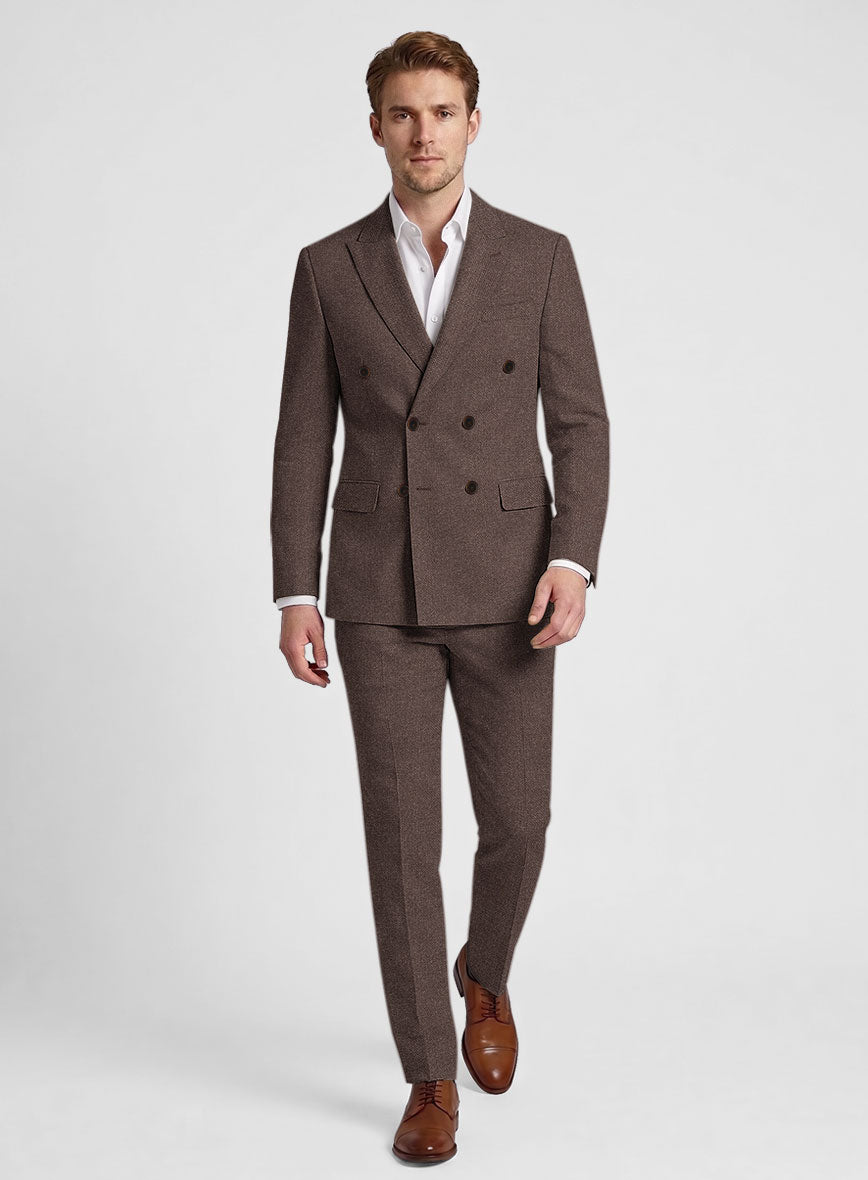 Italian Prato Brown Dobby Linen Double Breasted Suit - StudioSuits
