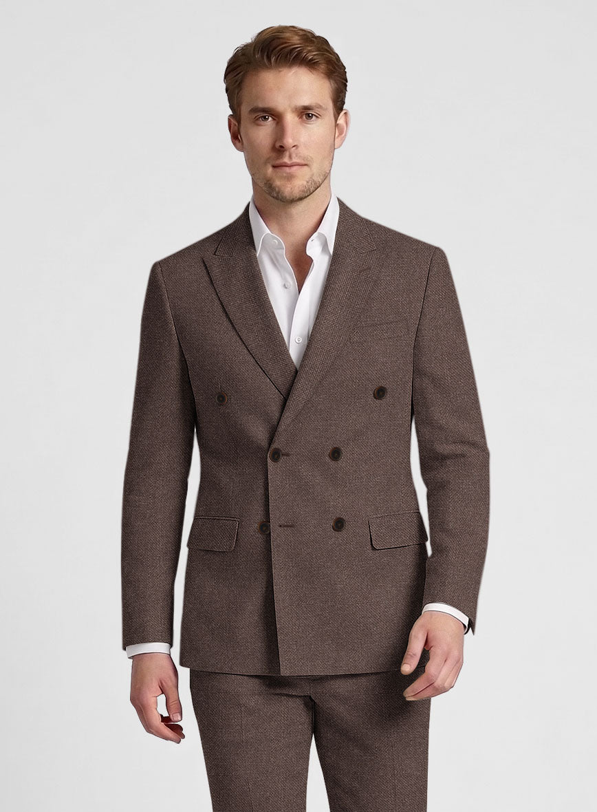 Italian Prato Brown Dobby Linen Double Breasted Suit - StudioSuits