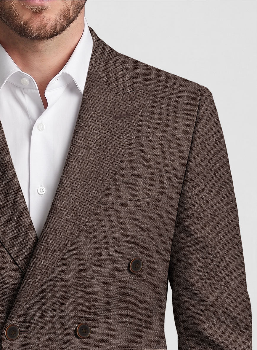 Italian Prato Brown Dobby Linen Double Breasted Suit - StudioSuits