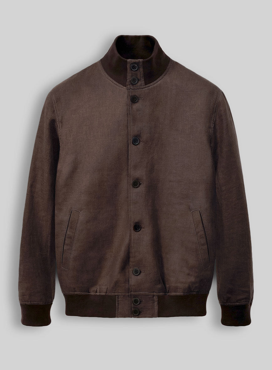Italian Prato Brown Linen Bomber Jacket - StudioSuits