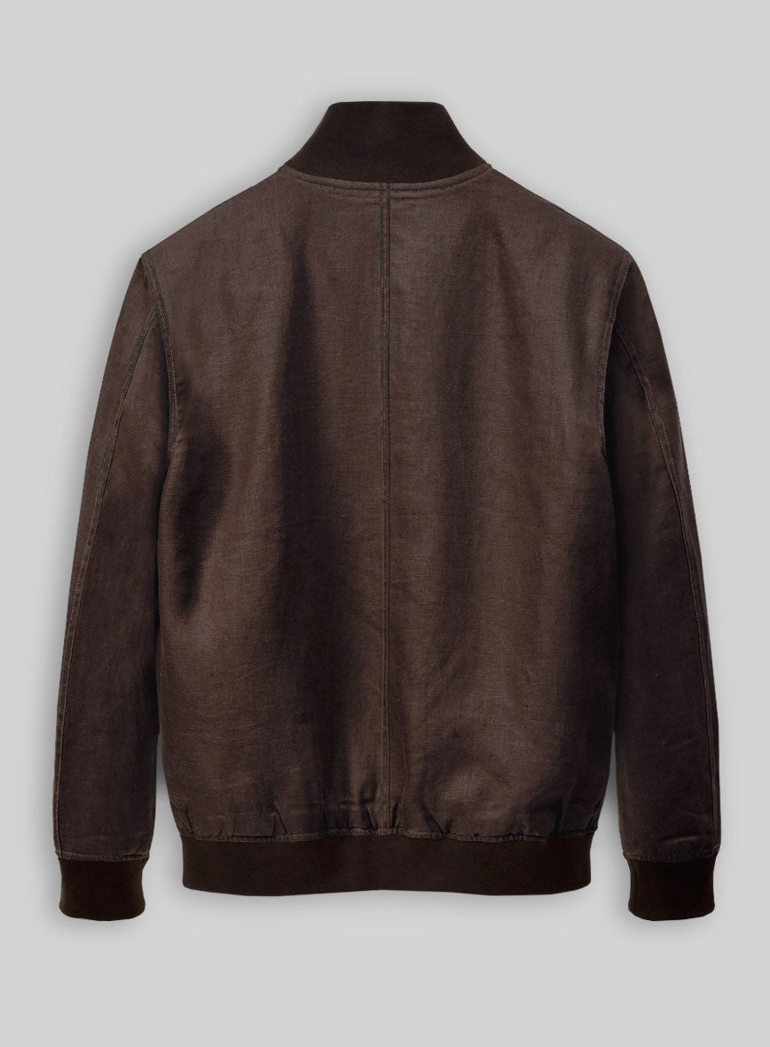 Italian Prato Brown Linen Bomber Jacket - StudioSuits