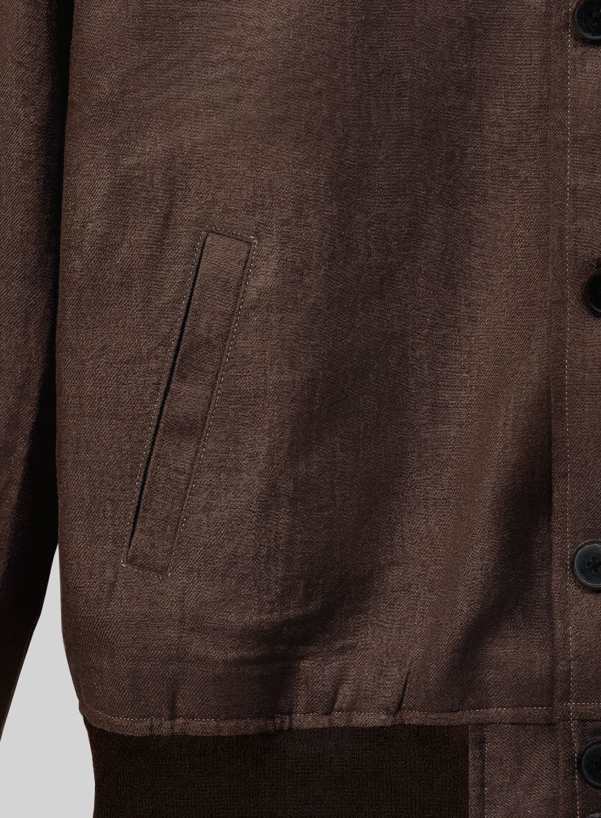 Italian Prato Brown Linen Bomber Jacket - StudioSuits
