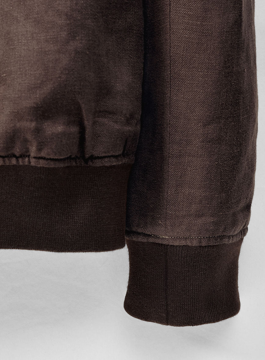 Italian Prato Brown Linen Bomber Jacket - StudioSuits