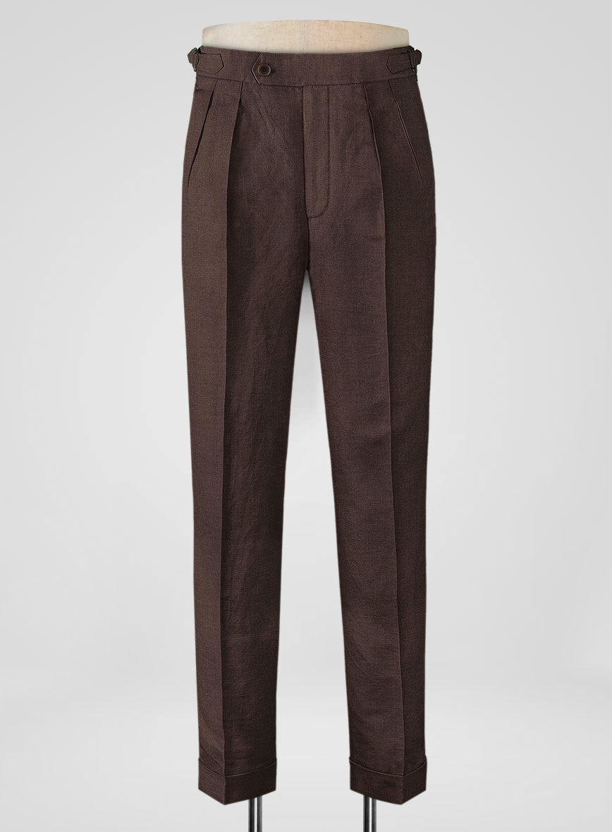 Italian Prato Brown Linen Highland Trousers - StudioSuits