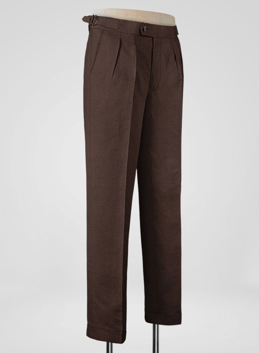 Italian Prato Brown Linen Highland Trousers - StudioSuits