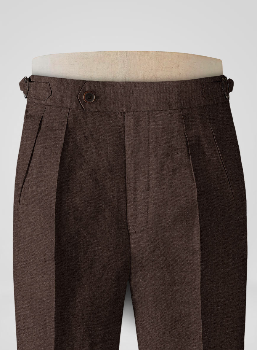 Italian Prato Brown Linen Highland Trousers - StudioSuits