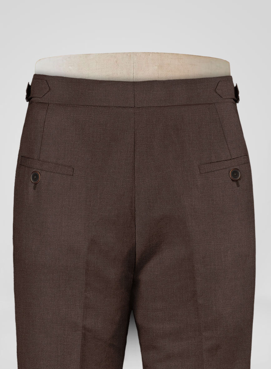 Italian Prato Brown Linen Highland Trousers - StudioSuits