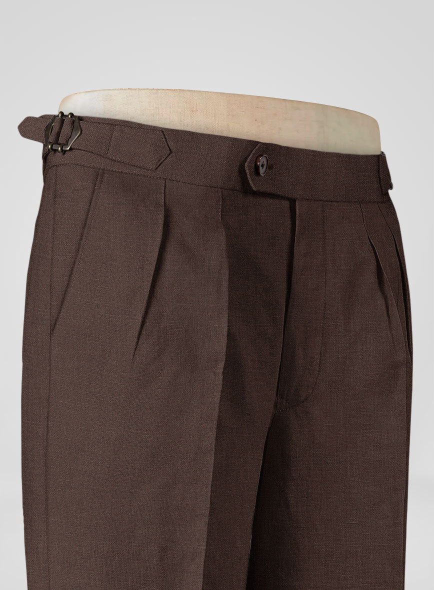 Italian Prato Brown Linen Highland Trousers - StudioSuits